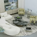 Modern Luxury Curved Sofa And Marble Coffee Table Set For Cozy Elegant Living Room Interior