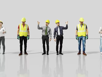 Constructor Technician Construction Worker Supervisor Manager Safety Officer 3d model