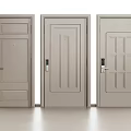 Light Colored Flush Doors With Three Different Paneled Designs And Handle Details 3d model
