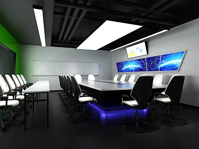Modern Conference Room Interior With Long Table Office Chairs And Multiple Screens 3d model
