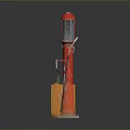 Vintage Industrial Equipment With Red Column Yellow Box Valves And Pipes