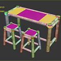 Natural Wooden Bar Counter With Woven Top And Matching Bar Stools Design