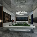 Modern Sales Office Interior Design With Unique Ceiling Sand Table And Marble Floor 3d model