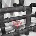 Industrial Metal Pipes With Connected Structure And Red Valve Design Elements