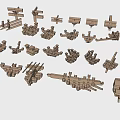 Wooden Architectural Components With Mortise And Tenon Joints Various Shapes And Traditional Craftsmanship
