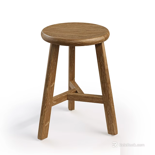 Wooden Round Seat Stool With Modern Simple Design And Solid Legs 3d model 