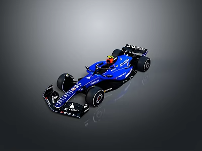 Blue Formula 1 Race Car With Aerodynamic Body Black Wheels And Sponsor Logos 3d model