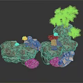 Natural Rockery Landscape With Rocks Trees Stone Blocks And Gravel