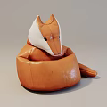 Fox Shaped Orange Bean Bag Chair With White Ears Face And Tail Design