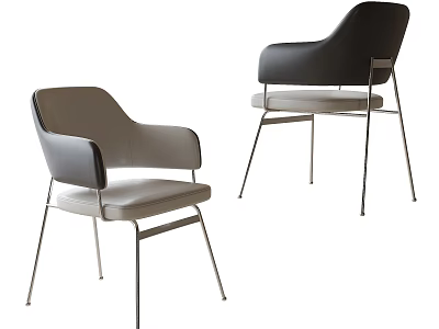 Modern Upholstered Dining Chairs With Black Gray Leather And Slim Metal Legs 3d model