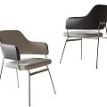 Modern Upholstered Dining Chairs With Black Gray Leather And Slim Metal Legs