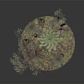 Miniature Forest Scene With Red Trunk Trees Green Pine And Red Green Ground Cover