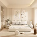 Minimalist Bedroom Interior Design With Light Tones Bed Two Paintings Bedside Tables And Rug