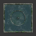 Decorative Square Fountain with Ornate Carved Base Circular Green Water Basin and Gray Stone Pedestal