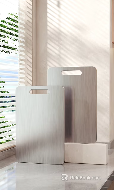 Stainless Steel Cutting Boards In Modern Kitchen With Natural Light 3d model 