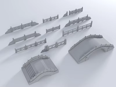 Bridge 3D Models in Various Different Styles with Stone Railings 3d model