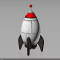 Vintage Decorative Rocket Model With White Body Red Top Brown Stand And Riveted Details