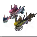 Colorful Decorative Fish Figures with Vibrant Fins Spikes and Multicolored Bodies