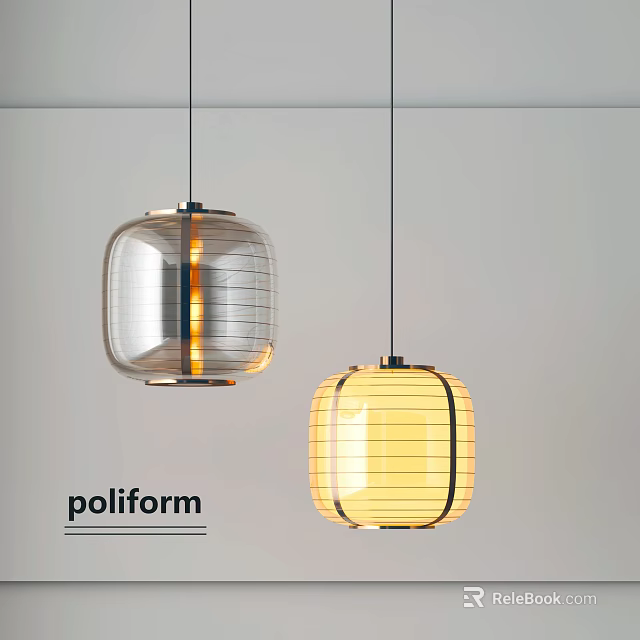 Poliform Modern Square Shaped Pendant Lights Transparent Yellow With Black Lines 3d model 