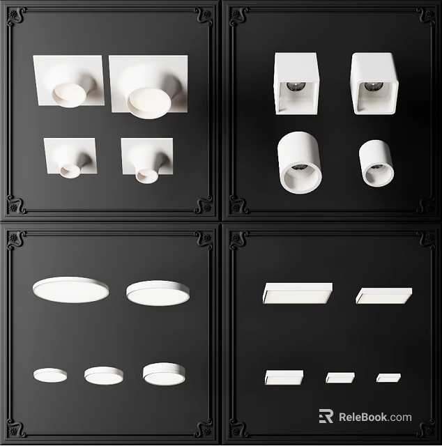 Various Downlights and Spotlights in Round Square and Cylindrical Designs for Home and Commercial Lighting 3d model 