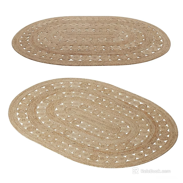 Beige Textured Woven Round Rug With Openwork Natural Pattern For Modern Home Interior 3d model 