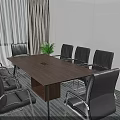 Modern Conference Room Interior With Wooden Table Gray Chairs White Walls And Green Plant