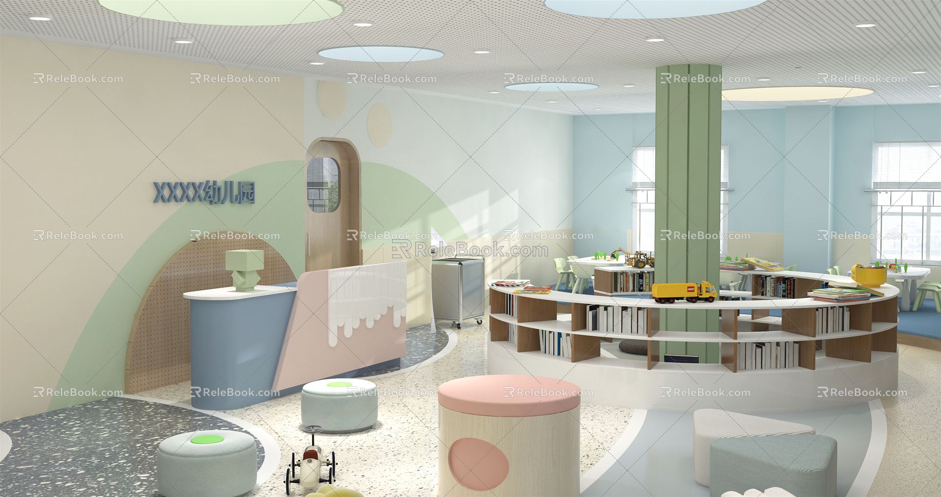 Modern Kindergarten Hall Kindergarten Library Activity Space 3d model