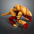 Game Movie Sci Fi Fantasy Creature With Yellow Exoskeleton Red Limbs And Sharp Teeth 3d model