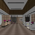Modern Hotel Lobby Interior With Reception Desk White Sofas Purple Lamps And Decorative Plants
