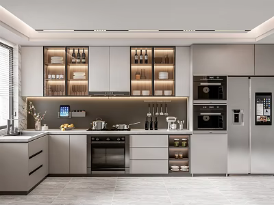 Sleek Modern Kitchen Interior With Built in Appliances And Cabinet Storage 3d model