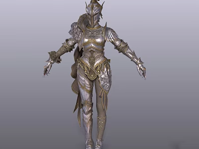 Fantasy Game Movie Character Wearing Intricate Silver Gold Armor With Ornate Patterns And Decorative Details 3d model