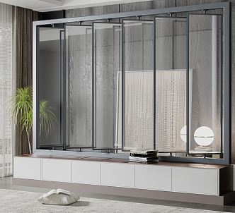 Modern Partition Rotating Metal Glass Partition 3d model