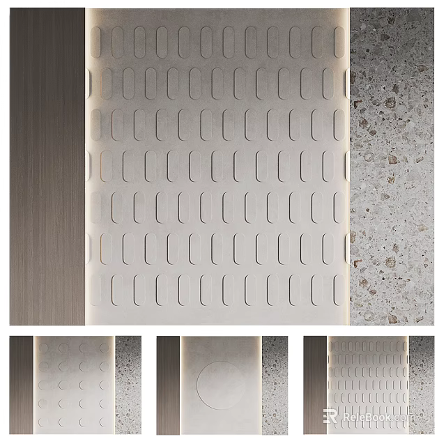 Stylish Background Wall Designs With Different Textures Materials Curved Grooves Light Dark And Concrete Tones 3d model 