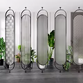 Modern Room Dividers With Various Metal Artistic Patterns And Green Plant Decorations