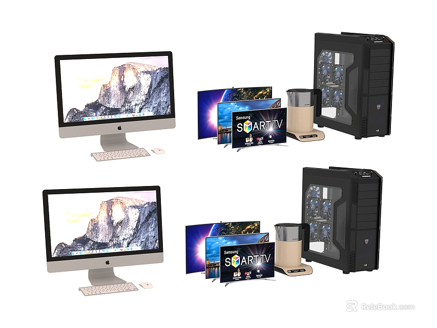 Desktop Computer Setup With Monitor PC Case Graphics Card And Keyboard Accessories 3d model 