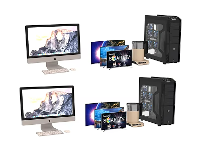 Desktop Computer Setup With Monitor PC Case Graphics Card And Keyboard Accessories 3d model