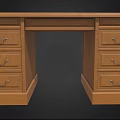 Classic Wooden Office Desk With Green Leather Top And Metal Handle Drawers