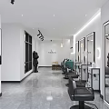 Modern Hair Salon Interior With White Reception Desk Green Sofa And Long Hair Poster