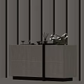 Modern Entryway Console Cabinet With White Flowers Fragrance Diffuser And Vertical Ambient Lighting