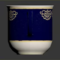Elegant Blue Ceramic Mug With Gold Trim And Floral Pattern Design 3d model