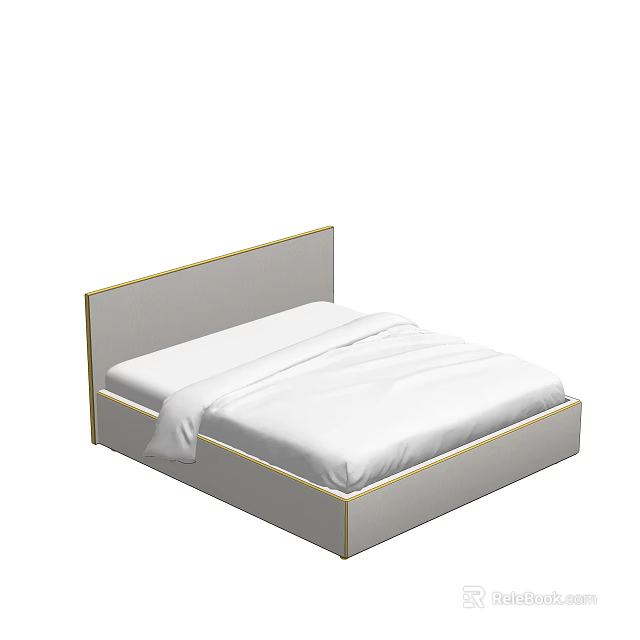 Modern Minimalist Double Bed With Upholstered Headboard And Gold Trim For Contemporary Bedroom Decor 3d model 