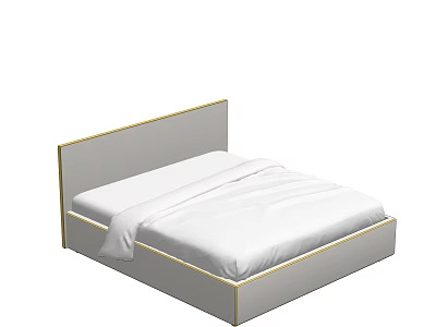 Modern Minimalist Double Bed With Upholstered Headboard And Gold Trim For Contemporary Bedroom Decor 3d model