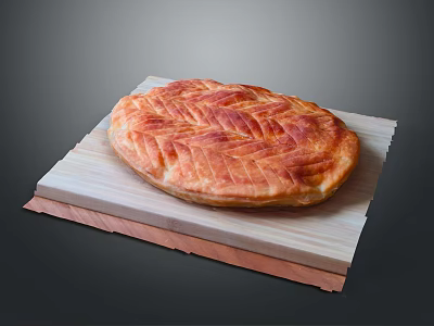 Freshly Baked Round Bread on Wooden Board with Golden Brown Texture 3d model