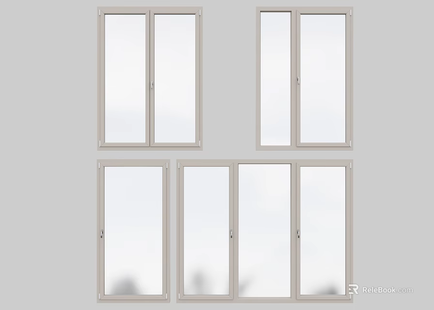Various Casement Windows Designs Featuring Double and Four Panel Options 3d model