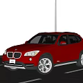 Red BMW SUV Exterior View Parked On Road With Building Background