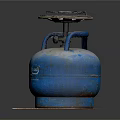 Practical Blue Gas Cylinder With Attached Stove Burner On Wooden Base