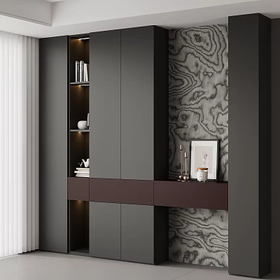 Modern Entryway Cabinet And Side Cabinet Design With LED Lighting And Decorative Shelves 3d model