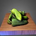 Fresh Green Bell Peppers On Wooden Cutting Board With Sliced Pieces