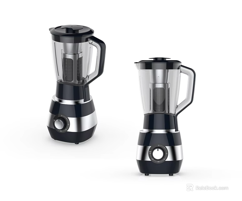 Two Modern Kitchen Blenders With Black And Silver Design For Home Use 3d model 