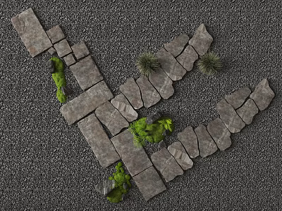 Natural Garden Stepping Stones Pathway With Irregular Slabs And Green Plants 3d model